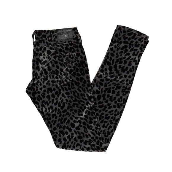 True Religion Denim - True Religion Stella Low Rise Velvet Skinny Jeans Leopard Print Y2K Indie Sleaze